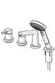 Einhebelmischer mit zwei Steuerungen und einem Handbrausekopf. HANSADESIGNO Modell für Wanne und Dusche in Chrom-Optik, installiert mit runden Rosetten.